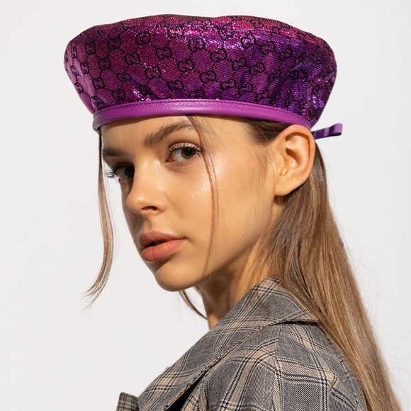 Gucci Lame GG Monogram Metallic Logo Beret Hat